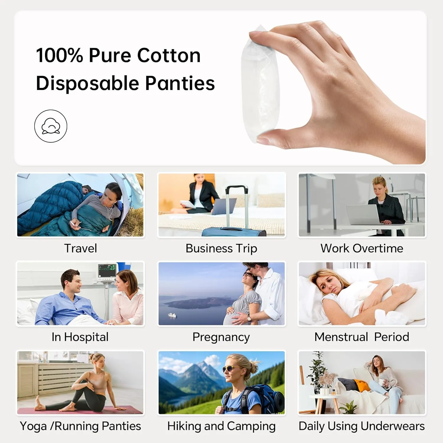 20/10/5 Pack Women's Disposable 100% Cotton Underwear Ladies Briefs Panties for Travel Hotel Spa Hospital Stays Emergencies
