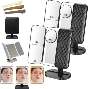 2024 New Glisera Smart Mirror, Makeup Mirror with Lights and Magnification, Glisera Smart Mirror Vanity,3 Color LED Trifold Makeup Mirror 180 ° Rotation, Makeup Vanity Mirror with Lights (2*Black)