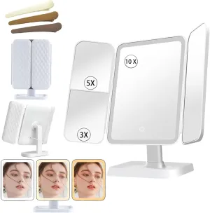 2024 New Glisera Smart Mirror, Makeup Mirror with Lights and Magnification, Glisera Smart Mirror Vanity,3 Color LED Trifold Makeup Mirror 180 ° Rotation, Makeup Vanity Mirror with Lights (White)
