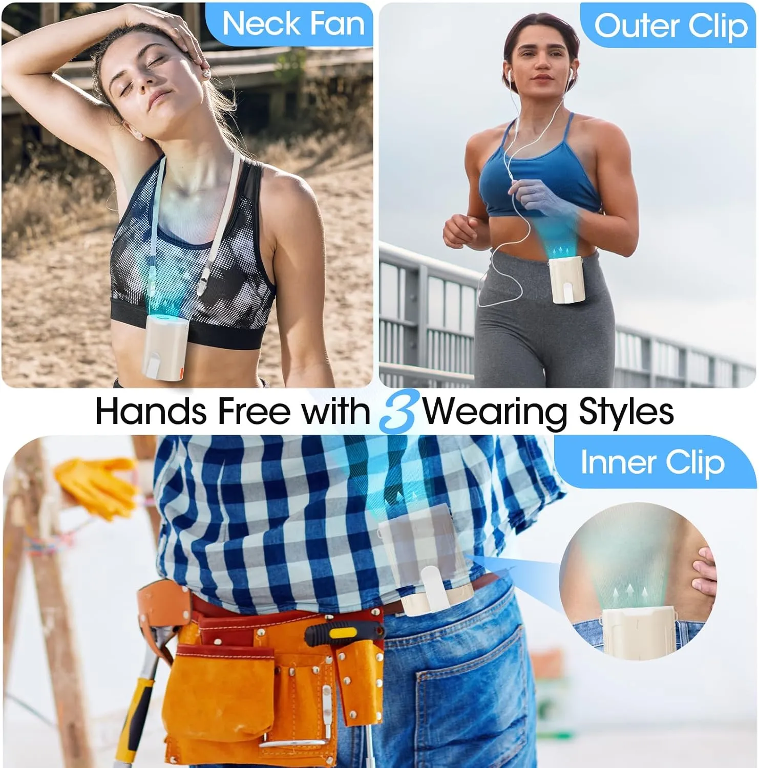 2025 AI Portable Fan Rechargeable, 4 Speeds 6600RPM Strong Airflow, Personal Waist Fan with up to 25H of Working Time, Hanging Neck Fan, Wearable Belt Fan for Camping, Outdoor, Jobsite - Champagne