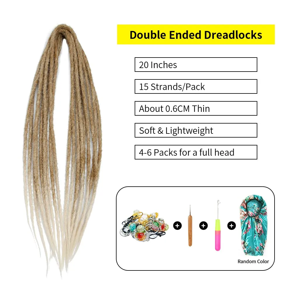 20" Double Ended Dreadlock Extensions 15 Strands Light Blonde DE Soft Synthetic Handmade Braid Dread Extensions