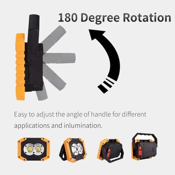 20W 2 COB 1500LM LED Work Light Rechargeable Portable Waterproof LED Flood Lights for Outdoor Camping Hiking Emergency Car Repairing and Job Site Lighting