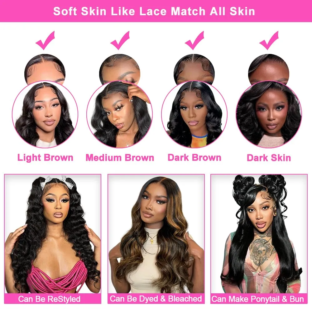 210% Density 13x6 HD Lace Front Wigs Human Hair Pre Plucked,100% Real Human Hair Wig,230g/pc Glueless Body Wave Wigs for Black Women Free Part Natural Hairline with Baby Hair 28 Inch