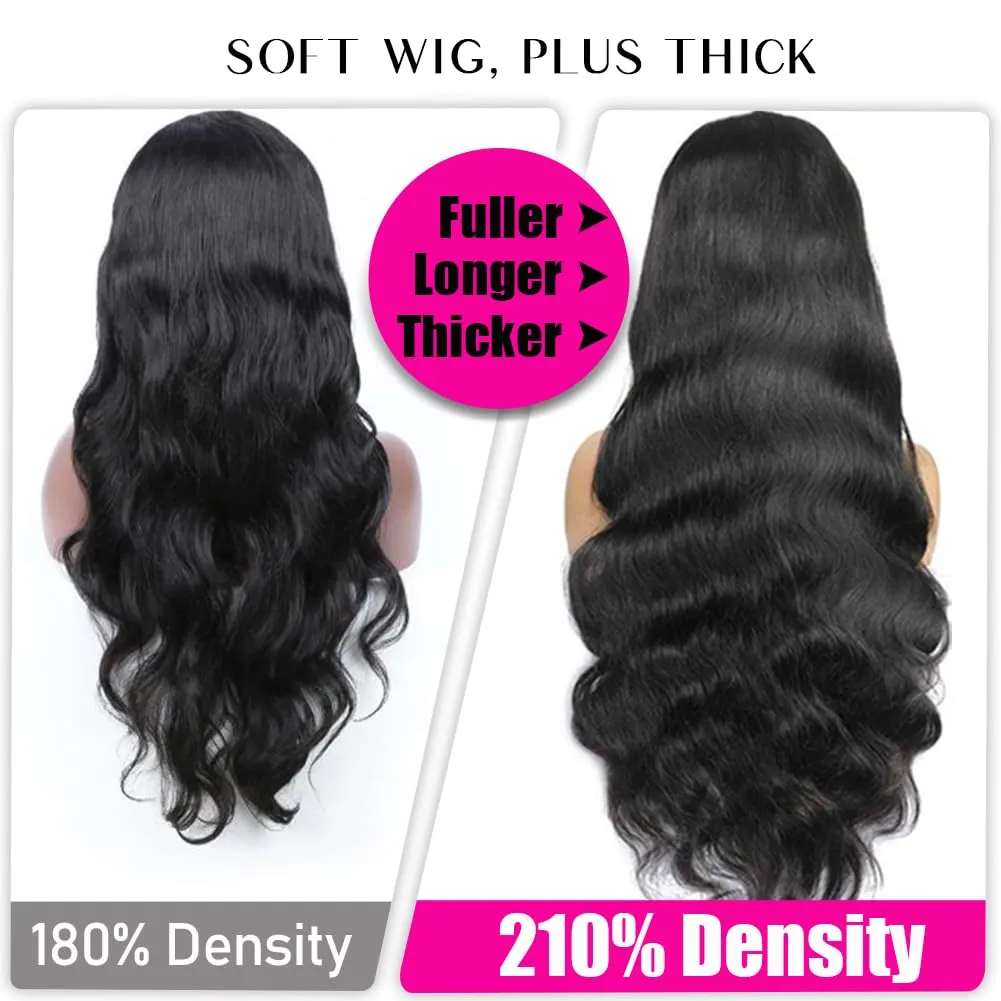 210% Density 13x6 HD Lace Front Wigs Human Hair Pre Plucked,100% Real Human Hair Wig,230g/pc Glueless Body Wave Wigs for Black Women Free Part Natural Hairline with Baby Hair 28 Inch