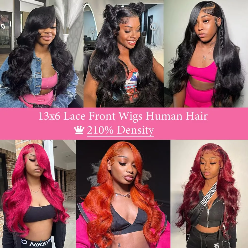 210% Density 13x6 HD Lace Front Wigs Human Hair Pre Plucked,100% Real Human Hair Wig,230g/pc Glueless Body Wave Wigs for Black Women Free Part Natural Hairline with Baby Hair 28 Inch