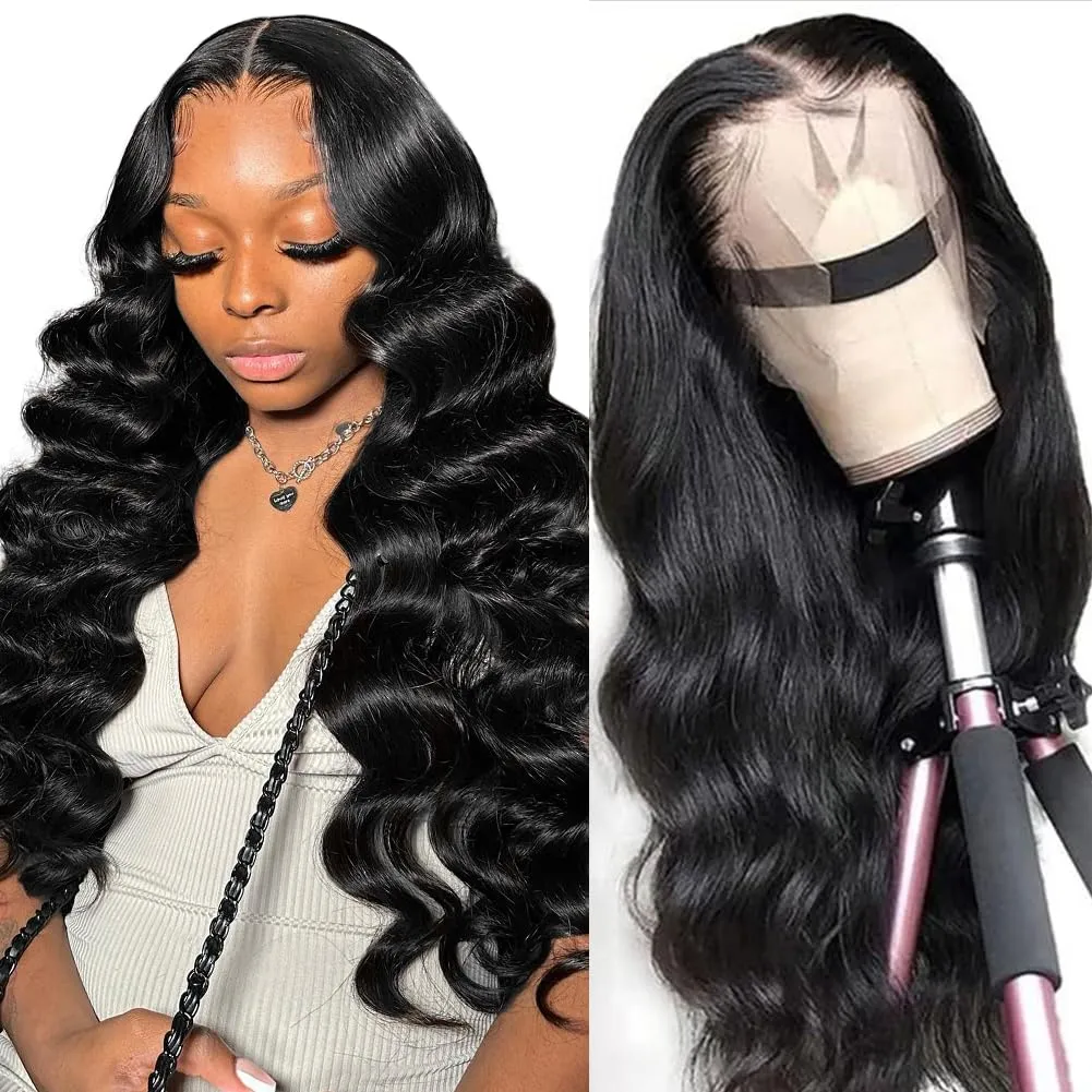 210% Density 13x6 HD Lace Front Wigs Human Hair Pre Plucked,100% Real Human Hair Wig,230g/pc Glueless Body Wave Wigs for Black Women Free Part Natural Hairline with Baby Hair 28 Inch
