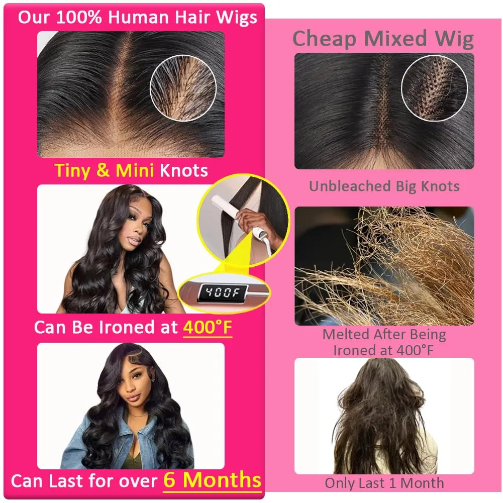 210% Density 13x6 HD Lace Front Wigs Human Hair Pre Plucked,100% Real Human Hair Wig,230g/pc Glueless Body Wave Wigs for Black Women Free Part Natural Hairline with Baby Hair 28 Inch
