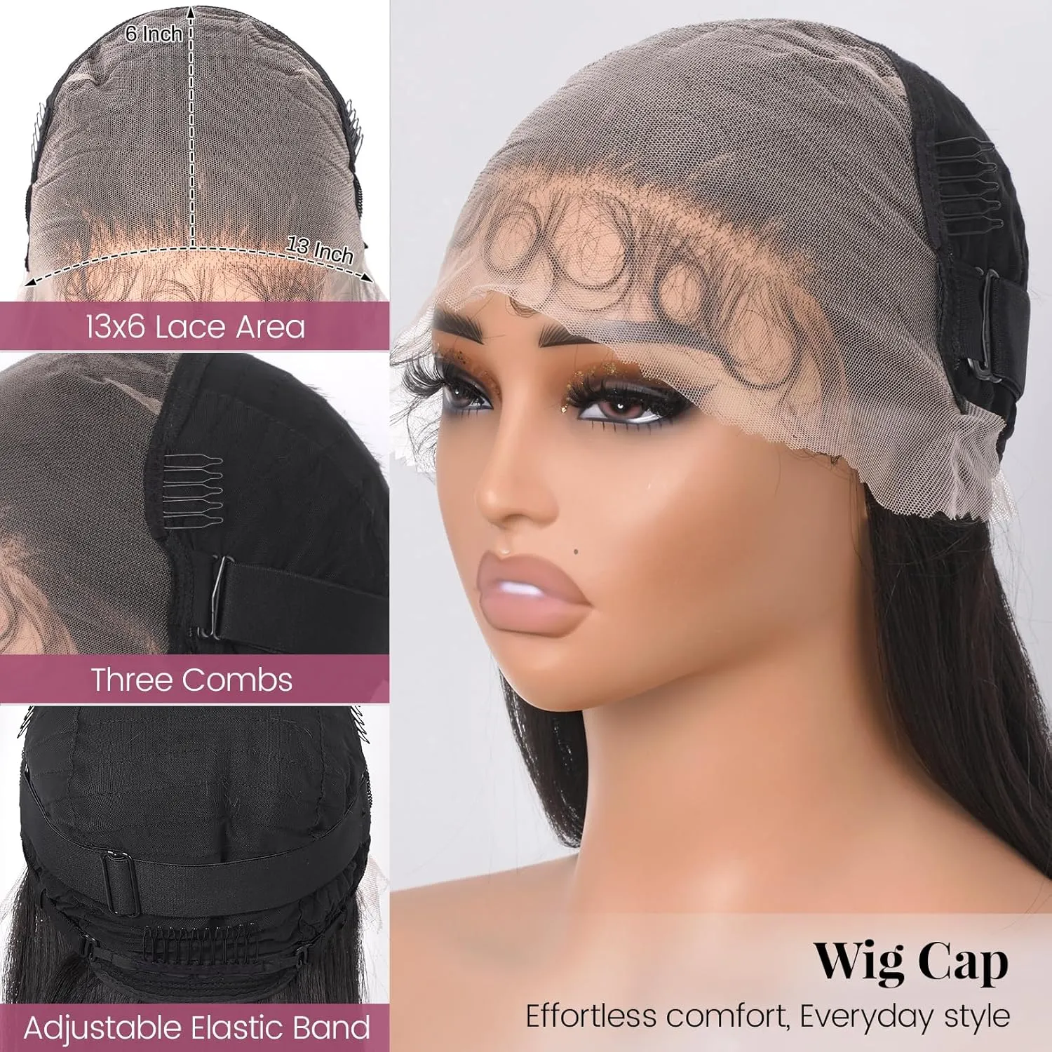 22 Inch Long Straight Lace Front Wig 13x6 Layered Synthetic Lace Wig with Baby-hair, Natural Color 180% Density Wear And Go Glueless Wigs for Black Women