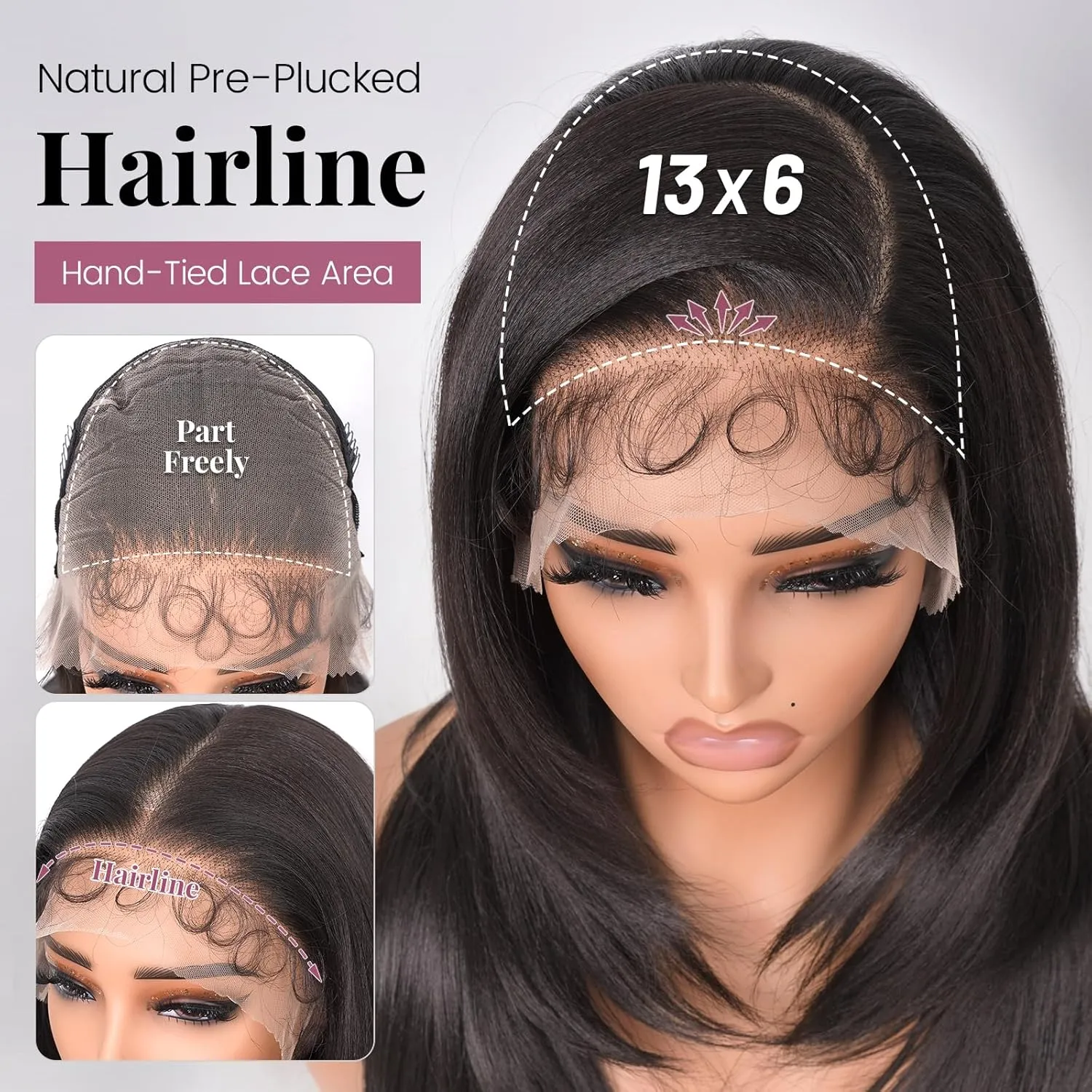 22 Inch Long Straight Lace Front Wig 13x6 Layered Synthetic Lace Wig with Baby-hair, Natural Color 180% Density Wear And Go Glueless Wigs for Black Women