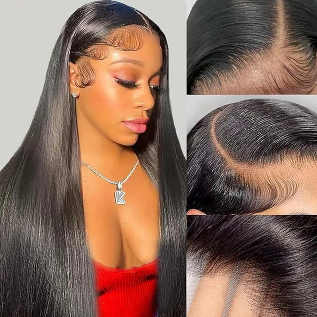 22 Inch Long Straight Lace Front Wig 13x6 Layered Synthetic Lace Wig with Baby-hair, Natural Color 180% Density Wear And Go Glueless Wigs for Black Women