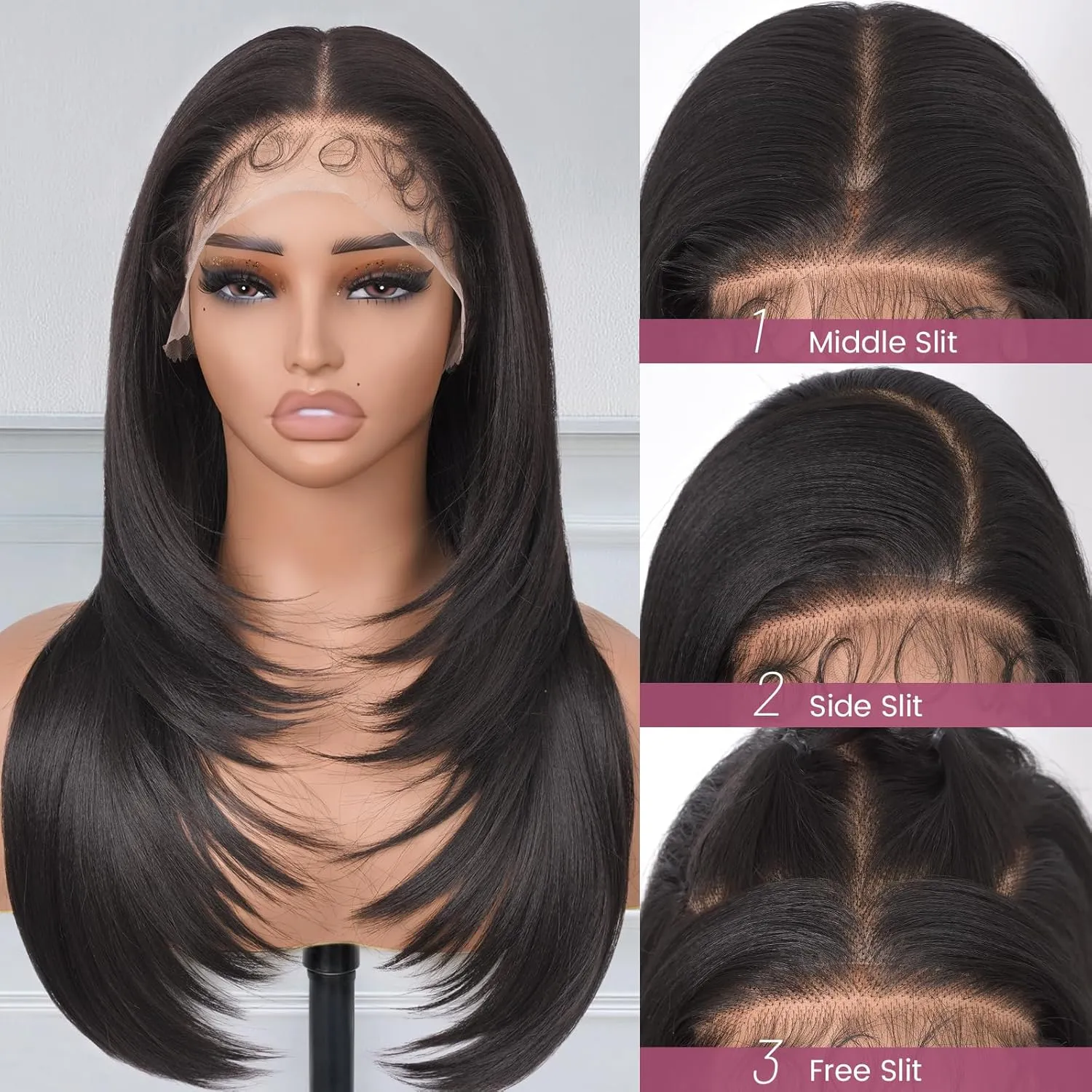 22 Inch Long Straight Lace Front Wig 13x6 Layered Synthetic Lace Wig with Baby-hair, Natural Color 180% Density Wear And Go Glueless Wigs for Black Women