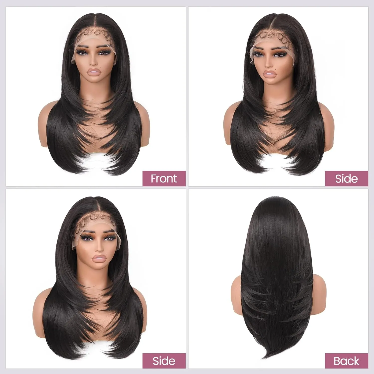 22 Inch Long Straight Lace Front Wig 13x6 Layered Synthetic Lace Wig with Baby-hair, Natural Color 180% Density Wear And Go Glueless Wigs for Black Women