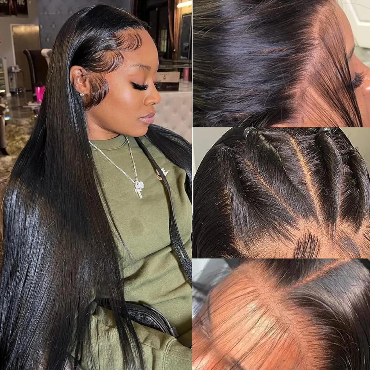 22 Inch Long Straight Lace Front Wig 13x6 Layered Synthetic Lace Wig with Baby-hair, Natural Color 180% Density Wear And Go Glueless Wigs for Black Women