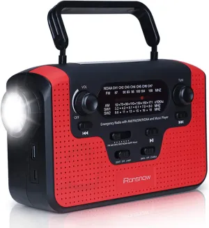 2300mAh Solar Hand Crank Emergency AM/FM/SW/NOAA Radio, Real NOAA Alert Weather Radio with SOS Alarm, TF Card Speaker, LED Flashlight & Reading Lamp, Phone Charger for Camping, Emergency
