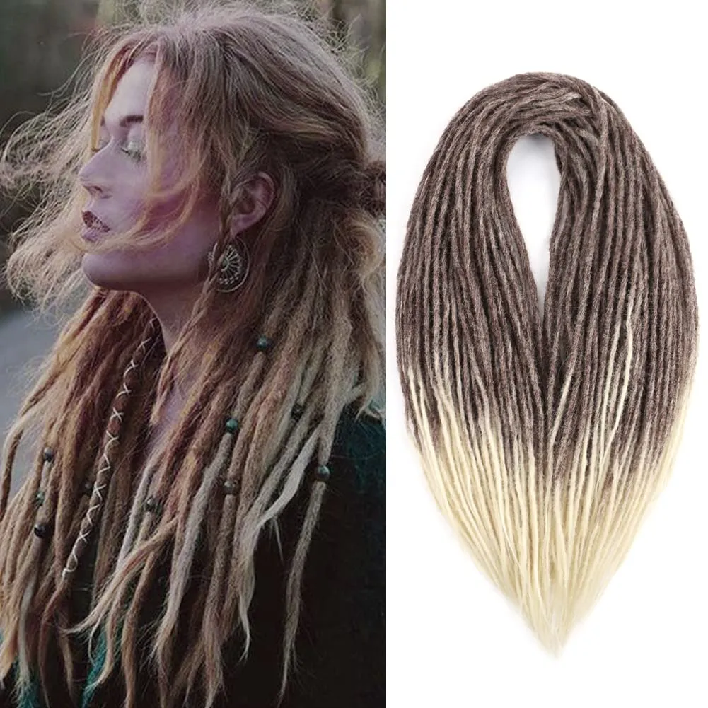 24 Inch Straight Double Ended Dreadlock Extensions Synthetic Dreads 10strands/pack Synthetic Braids Thin 0.6cm Soft Hip-Hop Style Dread Extensions Locks Hair(Straight（10 Strands）, 33/613)