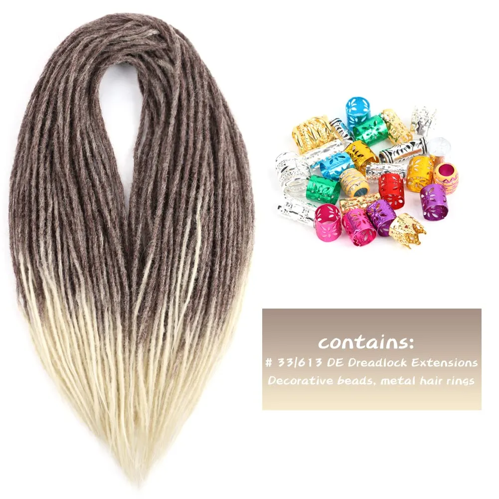 24 Inch Straight Double Ended Dreadlock Extensions Synthetic Dreads 10strands/pack Synthetic Braids Thin 0.6cm Soft Hip-Hop Style Dread Extensions Locks Hair(Straight（10 Strands）, 33/613)