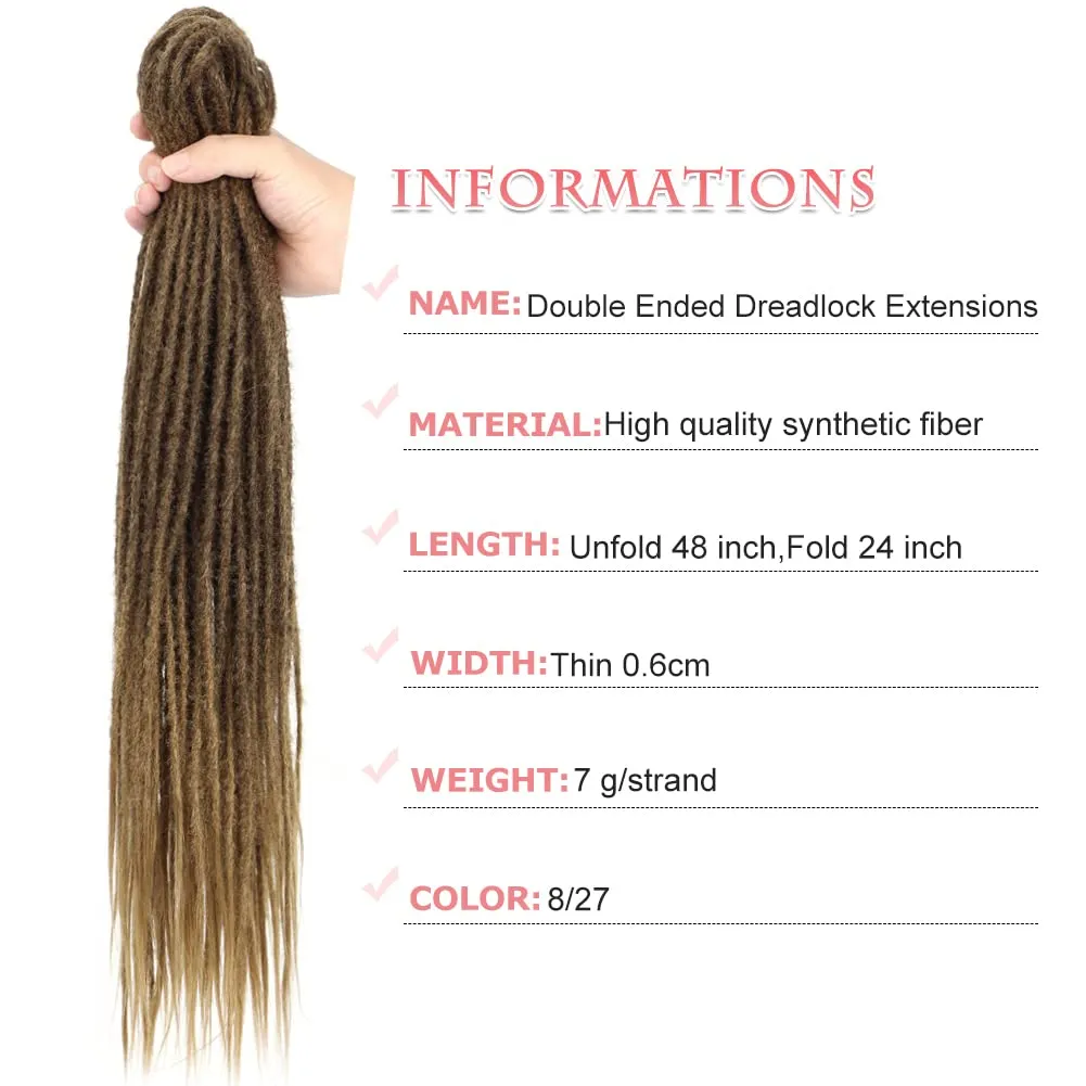 24 Inch Straight Double Ended Dreadlock Extensions Synthetic Dreads 10strands/pack Synthetic Braids Thin 0.6cm Soft Hip-Hop Style Dread Extensions Locks Hair(Straight（10 Strands）, 8/27)