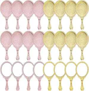 24 PCS Vintage Handheld Mirror with Handle, Embossed Mirror Compact Travel Mirror for Purse, Small Vintage Cosmetic Mirrors, Hand Held Mirror for Women Girls (Gold & Rose Gold)