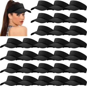 24 Pieces UV Protection Visors for Women Men Sports Outdoor Sun Visor Hat Black Visor Adjustable Beach Cap for Outdoor Tennis Running Golf
