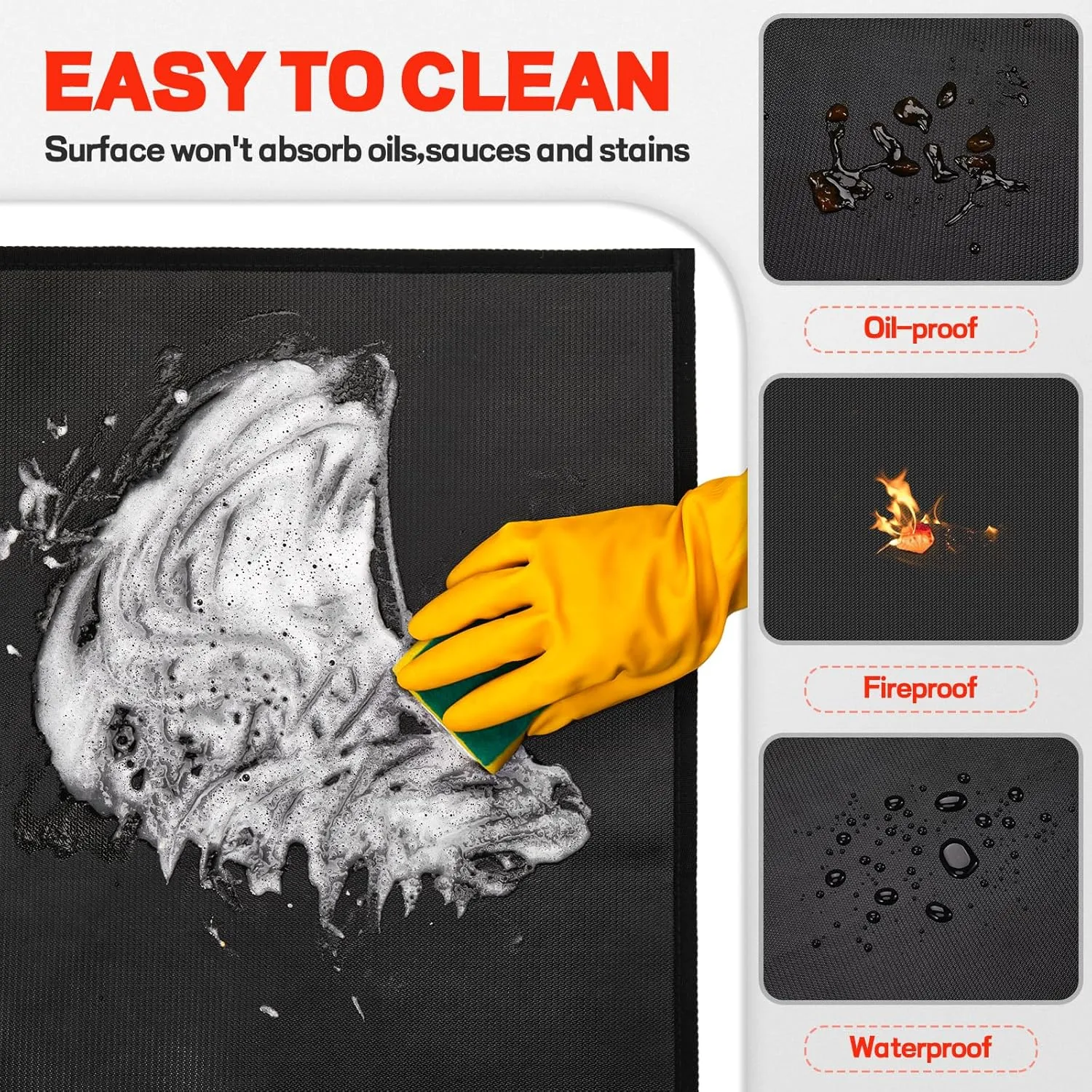 24 x 31in Fireproof-Grill Mats for Outdoor Tabletop Grill to Protect Your Grill Table-Fireproof-BBQ Barbecue Mat Heat Resistant Grill Table Mat-Waterproof & Oilproof BBQ Mat-Black (0.6mm)