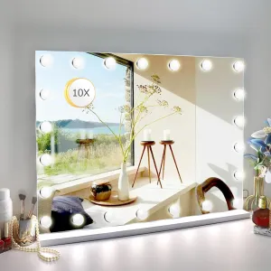 24.4"x 20.4" Vanity Mirror Makeup Mirror with Lights,10X Large Hollywood Lighted Vanity Mirror with 22 Dimmable LED Bulbs,3 Color Modes,Touch Control for Bedroom,Tabletop or Wall-Mounted