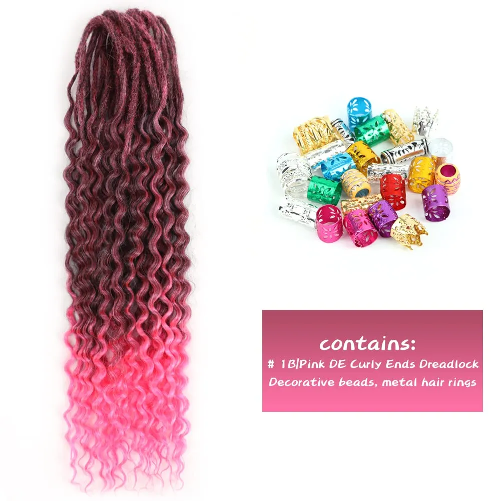 24inches Synthetic Double Ended Wavy Dreadlock Extensions10strands style Curly loose ends Dread Extensions Handmade Soft Reggae Synthetic Dreadlock Extensions(Curly End 10 Strands）, 1B/Pink)