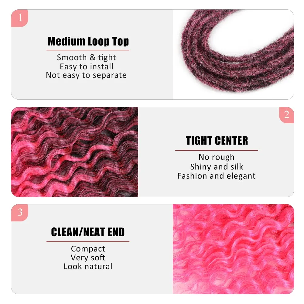 24inches Synthetic Double Ended Wavy Dreadlock Extensions10strands style Curly loose ends Dread Extensions Handmade Soft Reggae Synthetic Dreadlock Extensions(Curly End 10 Strands）, 1B/Pink)