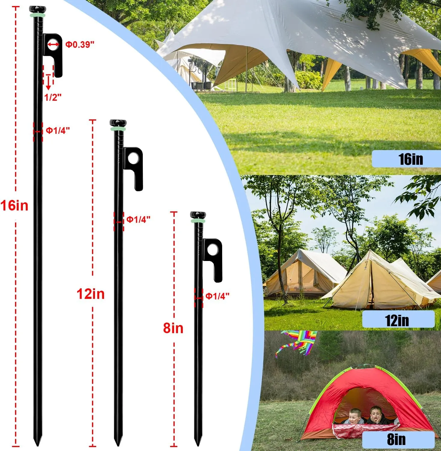 24Pcs Tent Stake with Hammer Set, 12in Tent Stakes Heavy Duty with 10.5in Camping Hammer, Storage Pouch, Forged Steel Stakes for Camping Used on Rocks, Grassland(24Pcs 12in Stakes Hammer)