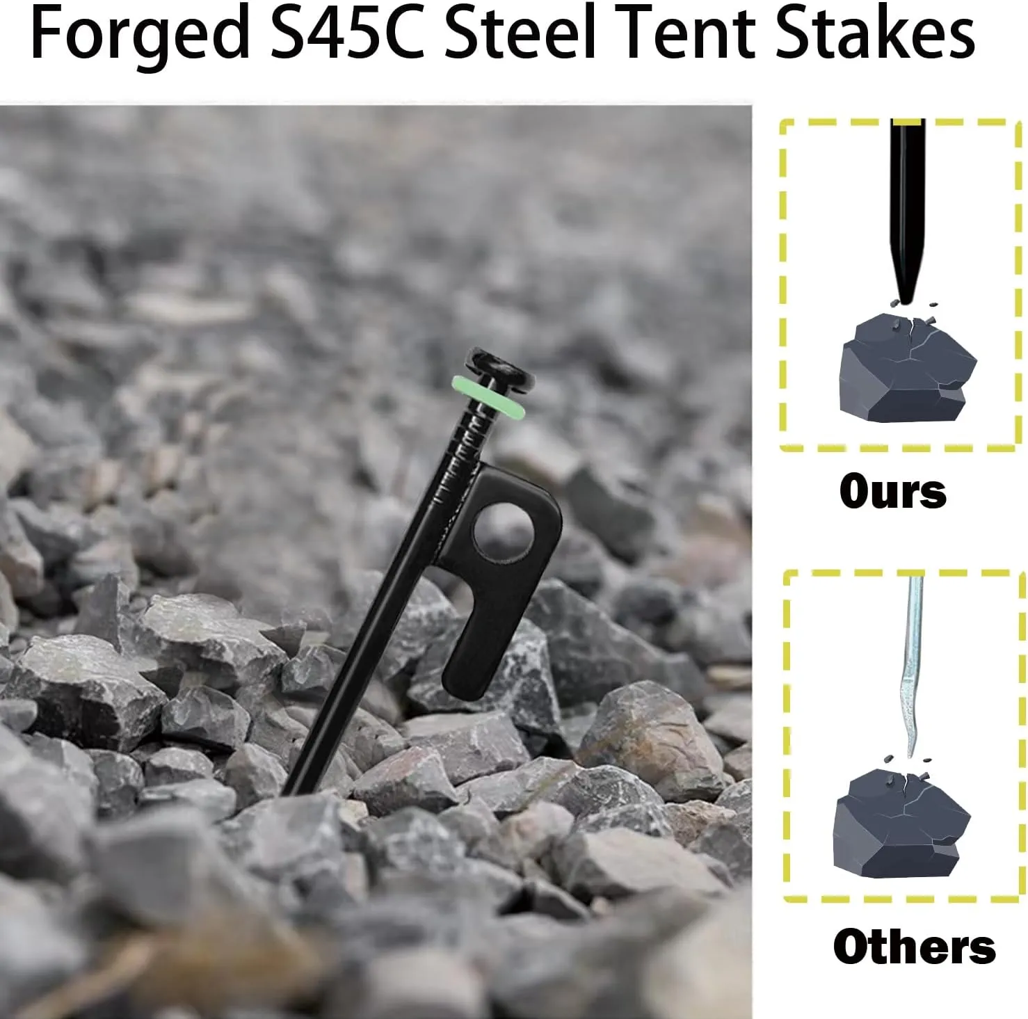 24Pcs Tent Stake with Hammer Set, 12in Tent Stakes Heavy Duty with 10.5in Camping Hammer, Storage Pouch, Forged Steel Stakes for Camping Used on Rocks, Grassland(24Pcs 12in Stakes Hammer)