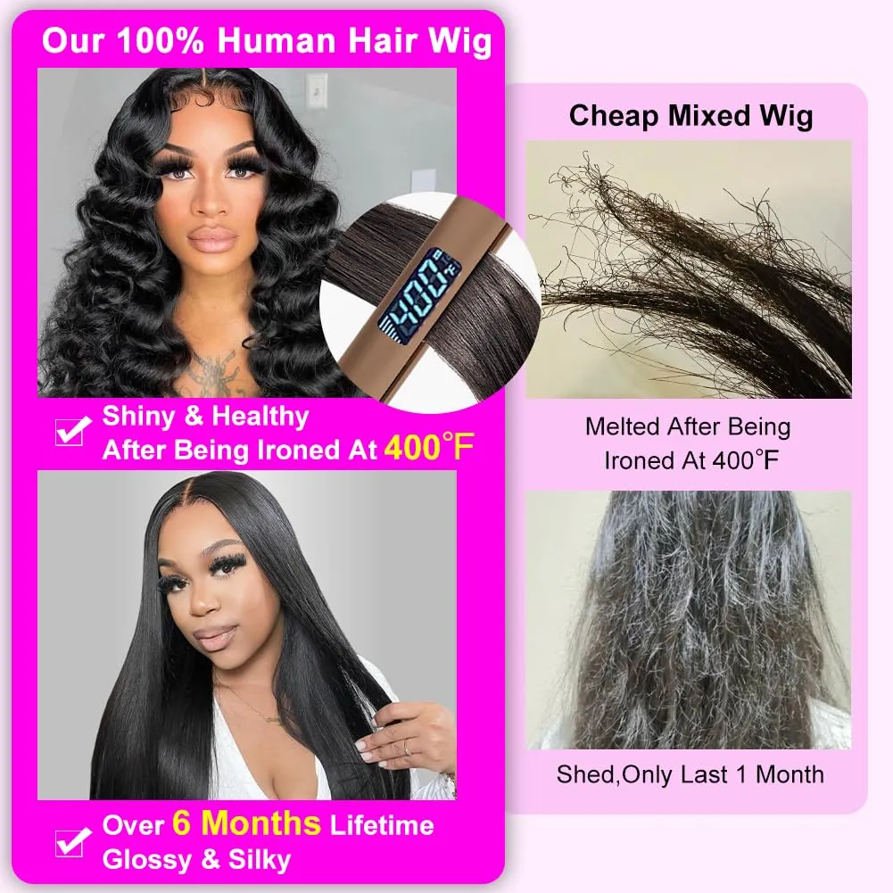 250% Density 13x6 HD Straight Lace Front Wigs Human Hair Pre Plucked 260g Glueless Lace Frontal Wigs Human Hair 13x6 Human Hair Lace Front Wigs for Black Women Bleached Knots 28 Inch