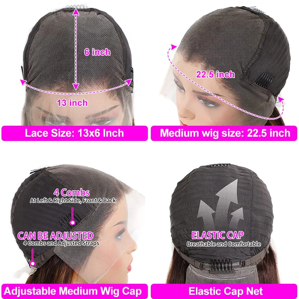 250% Density 13x6 HD Straight Lace Front Wigs Human Hair Pre Plucked 260g Glueless Lace Frontal Wigs Human Hair 13x6 Human Hair Lace Front Wigs for Black Women Bleached Knots 28 Inch
