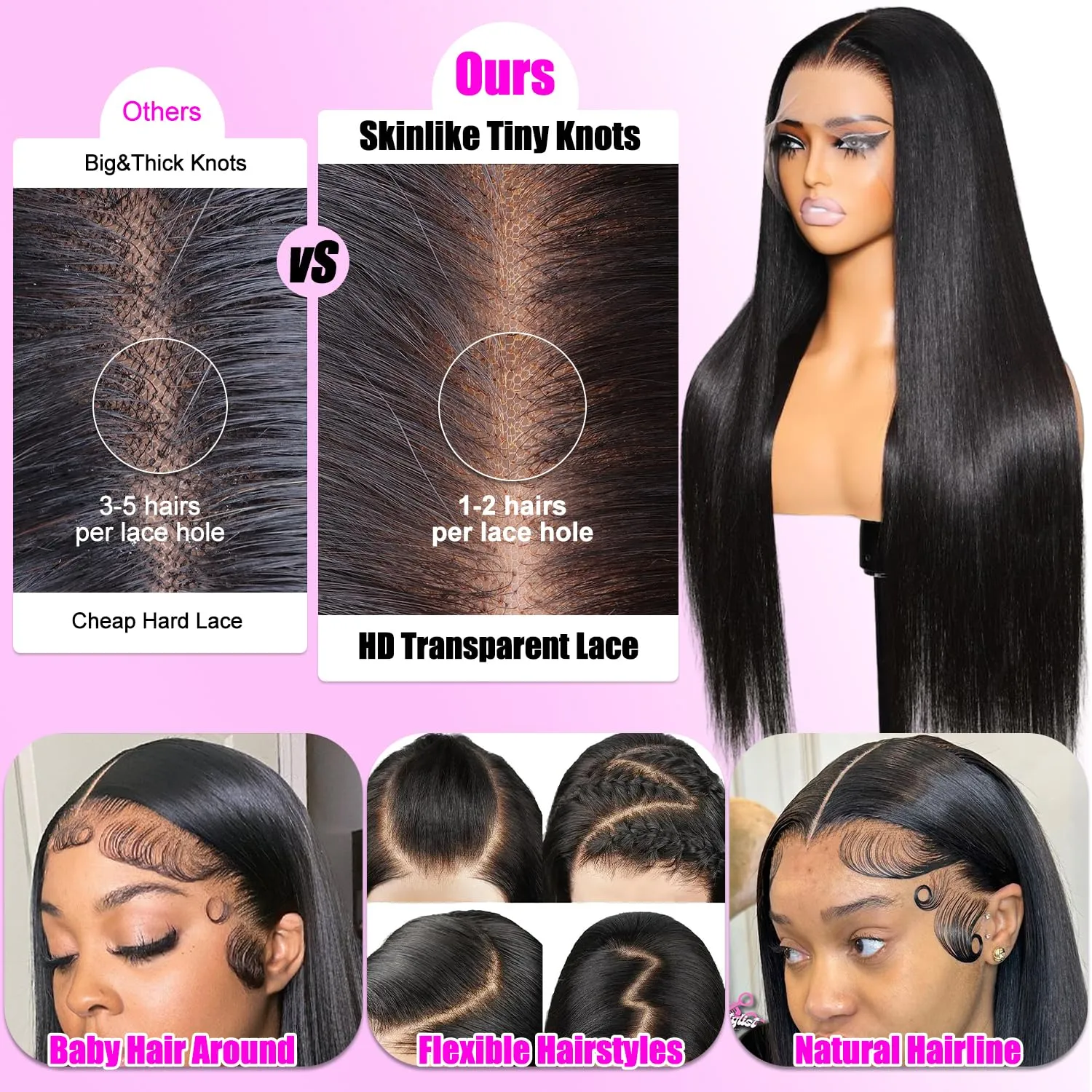 250% Density 13x6 HD Straight Lace Front Wigs Human Hair Pre Plucked 260g Glueless Lace Frontal Wigs Human Hair 13x6 Human Hair Lace Front Wigs for Black Women Bleached Knots 28 Inch