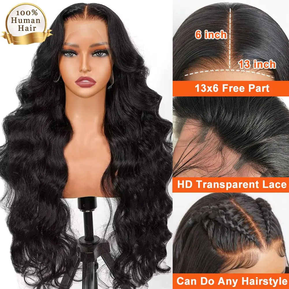 250% Density 13x6 Lace Front Wigs,100% Real Human Hair Wig,260g/pc HD Body Wave Lace Front Wigs for Black Women, Glueless Wigs Human Hair Pre Plucked Natural Hairline with Baby Hair 28 Inch
