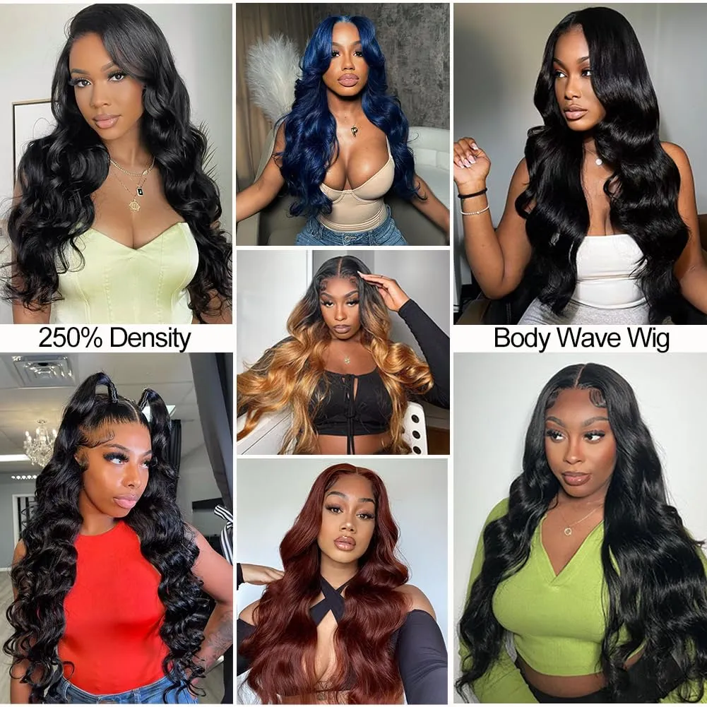 250% Density 13x6 Lace Front Wigs,100% Real Human Hair Wig,260g/pc HD Body Wave Lace Front Wigs for Black Women, Glueless Wigs Human Hair Pre Plucked Natural Hairline with Baby Hair 28 Inch