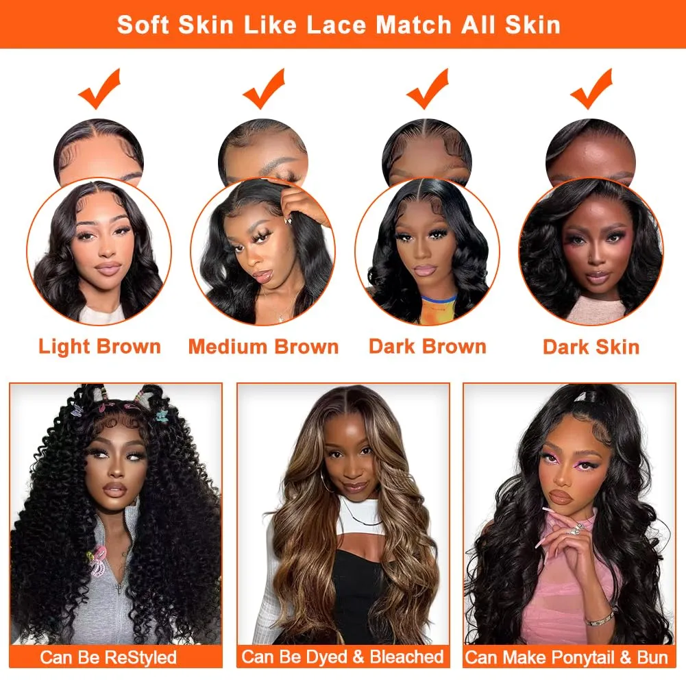 250% Density 13x6 Lace Front Wigs,100% Real Human Hair Wig,260g/pc HD Body Wave Lace Front Wigs for Black Women, Glueless Wigs Human Hair Pre Plucked Natural Hairline with Baby Hair 28 Inch