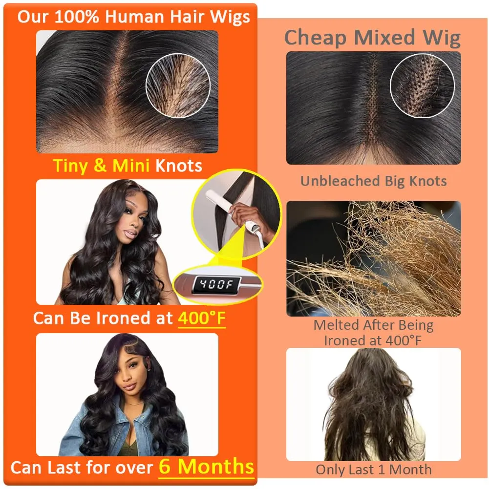 250% Density 13x6 Lace Front Wigs,100% Real Human Hair Wig,260g/pc HD Body Wave Lace Front Wigs for Black Women, Glueless Wigs Human Hair Pre Plucked Natural Hairline with Baby Hair 28 Inch