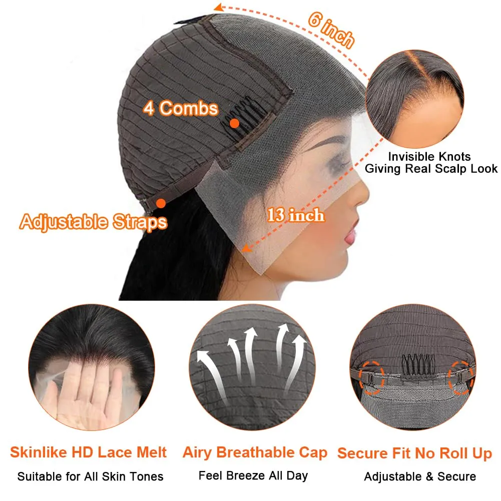 250% Density 13x6 Lace Front Wigs,100% Real Human Hair Wig,260g/pc HD Body Wave Lace Front Wigs for Black Women, Glueless Wigs Human Hair Pre Plucked Natural Hairline with Baby Hair 28 Inch