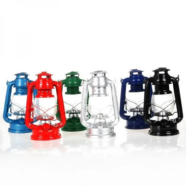 25CM Mediterranean Style Wrought Iron LED Kerosene Alcohol Lamps Portable Lantern Light Blue
