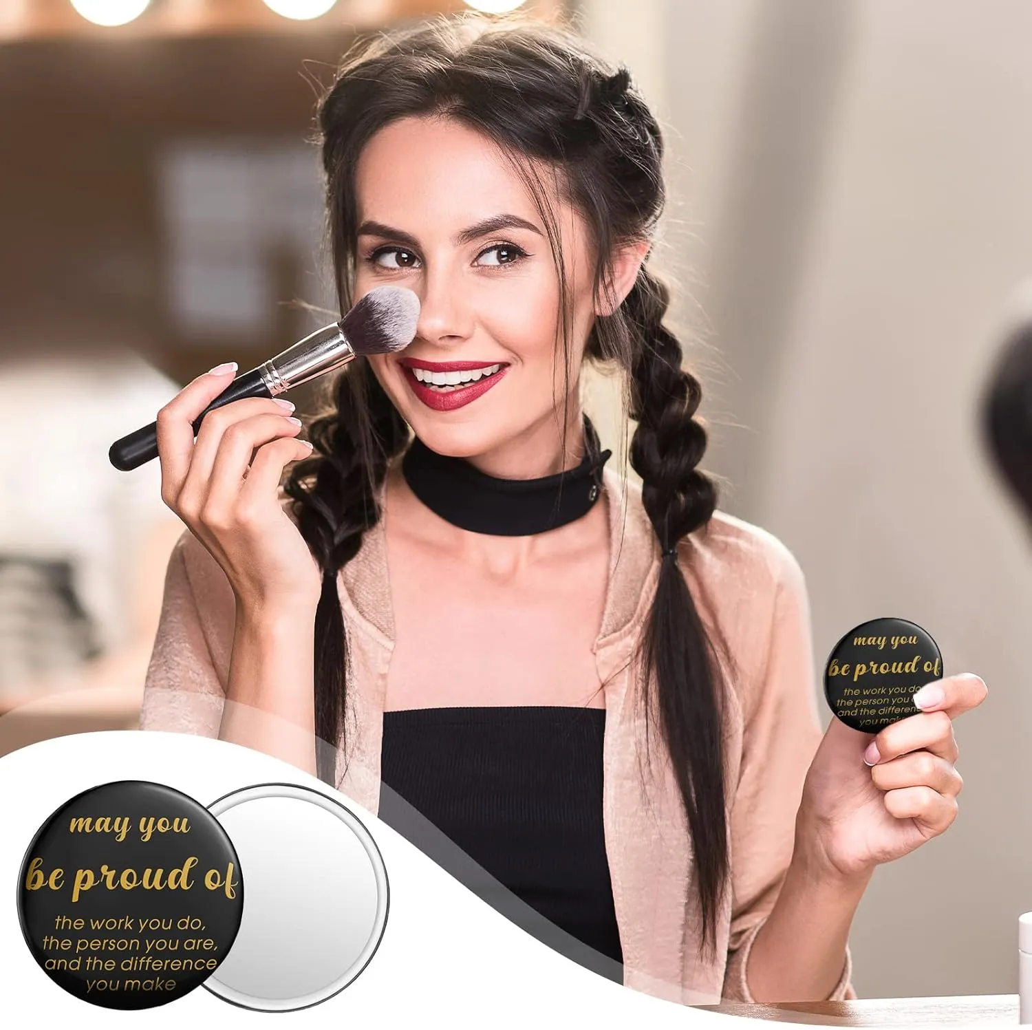 2.76 Inch 36 Pcs Inspirational Compact Mirror Bulk Employee Round Makeup Glass Mirror Personal Purse Pocket Mini for ‌Galentines Day Women Coworker Nurse Friends(May You Be Proud)