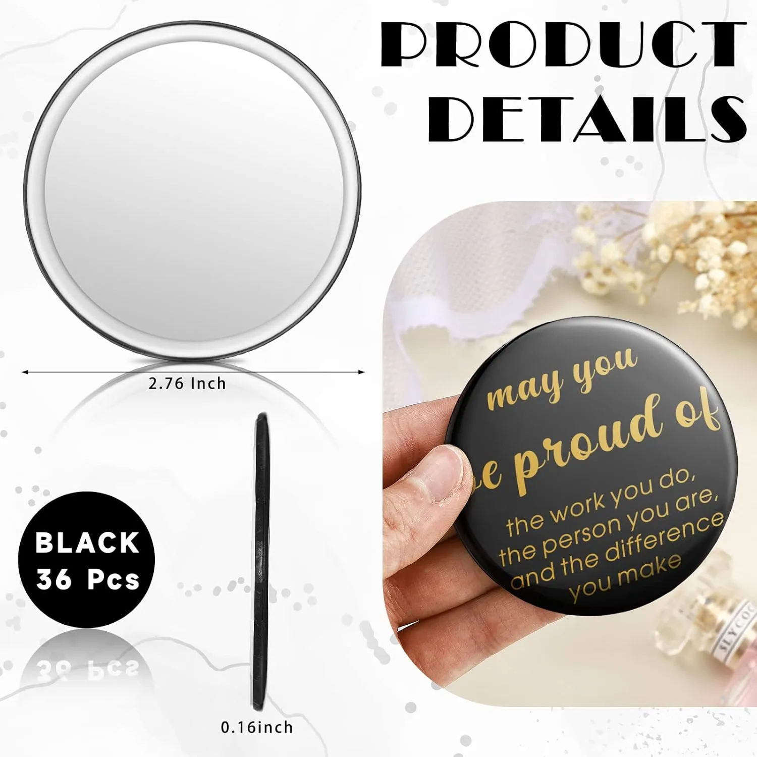 2.76 Inch 36 Pcs Inspirational Compact Mirror Bulk Employee Round Makeup Glass Mirror Personal Purse Pocket Mini for ‌Galentines Day Women Coworker Nurse Friends(May You Be Proud)