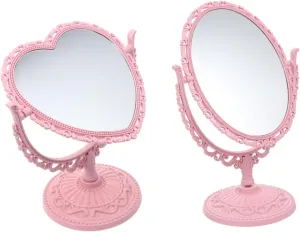 2pcs Double Sided Makeup Mirror Vintage Desktop Standing Mirror Sturdy Base