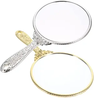2Pcs Retro Hand Mirror Portable Makeup Mirror with Ergonomic Handle Vintage Design for Quick Touch Ups Women Home Travel Use