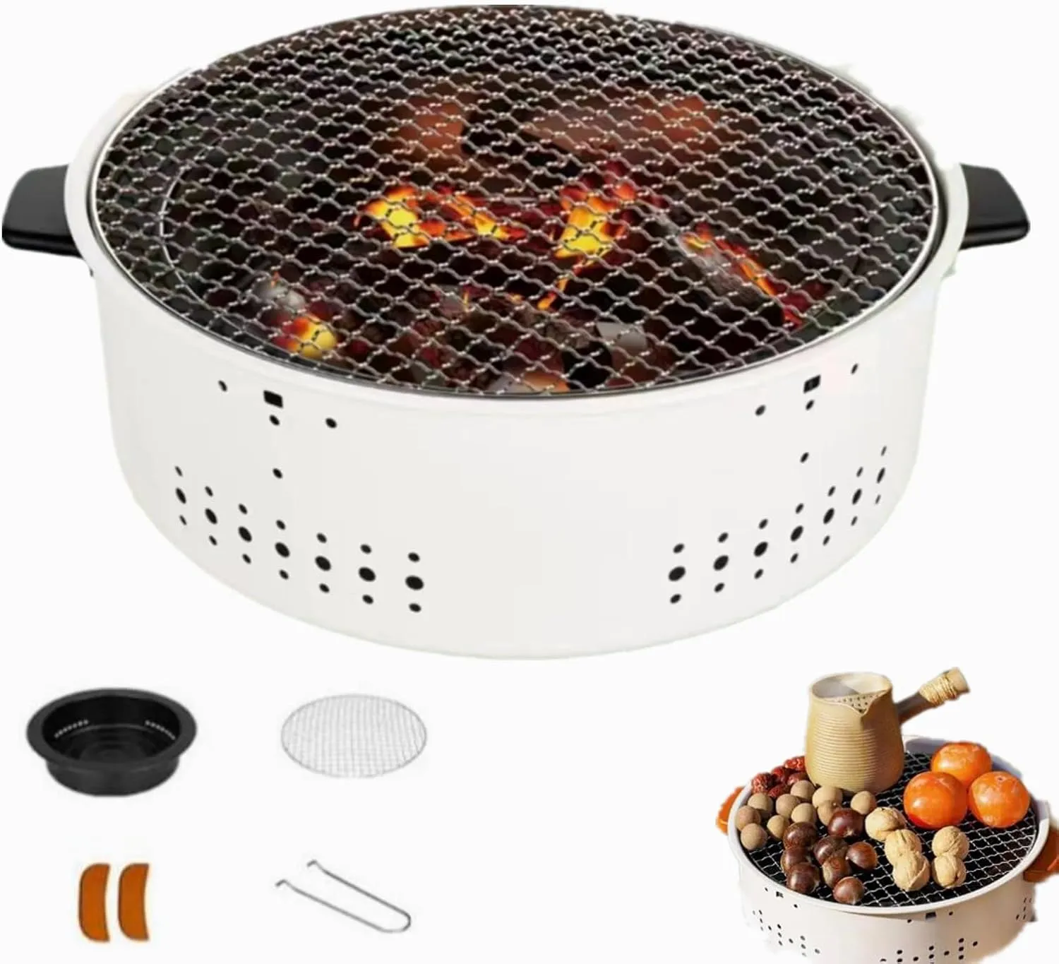 3 in 1 Portable Outdoor Camping Grill, a multi-functional outdoor camping Camping Grill,Stainless Steel Charcoal Grill,with Anti-Scald Handles on Both Sides,Barbecue Grills (A)