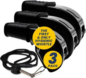 3-Pack P51 Black - Classic Coach Whistle with Lanyard - Official Whistle for Sports, Loud Safety Whistle for Adults - Breakaway Lanyard - Soccer Whistle Teacher Lifeguard