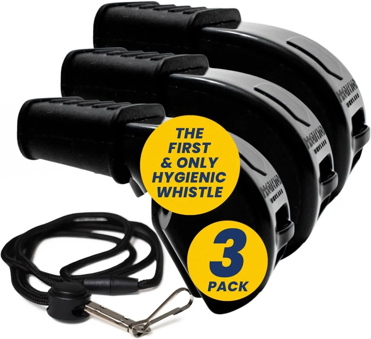 3-Pack P51 Black - Classic Coach Whistle with Lanyard - Official Whistle for Sports, Loud Safety Whistle for Adults - Breakaway Lanyard - Soccer Whistle Teacher Lifeguard