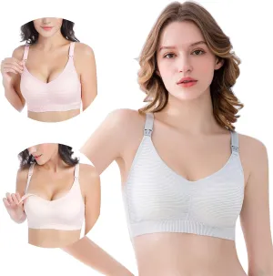3 Pack Womens Cotton Wirefree Sleeping Bras Maternity Nursing Bralette for Breastfeeding with Additional Bra Extenders