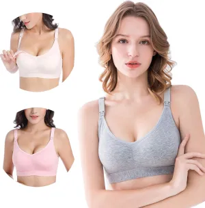 3 Pack Womens Cotton Wirefree Sleeping Bras Maternity Nursing Bralette for Breastfeeding with Additional Bra Extenders