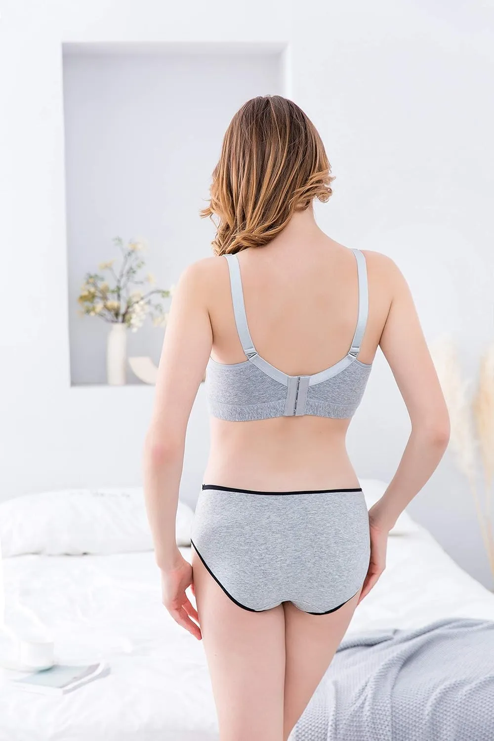 3 Pack Womens Cotton Wirefree Sleeping Bras Maternity Nursing Bralette for Breastfeeding with Additional Bra Extenders