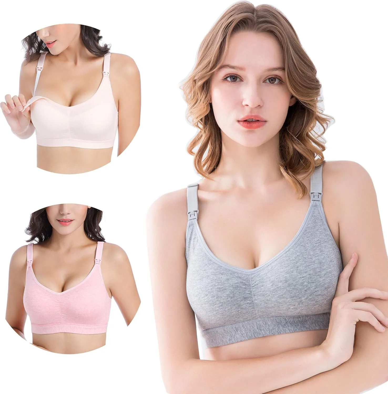 3 Pack Womens Cotton Wirefree Sleeping Bras Maternity Nursing Bralette for Breastfeeding with Additional Bra Extenders