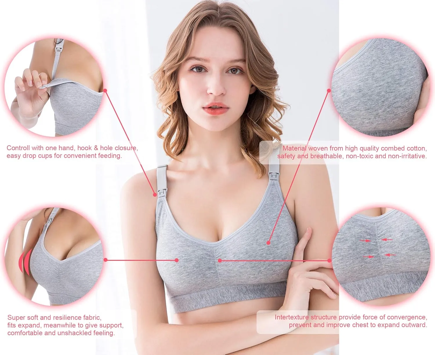 3 Pack Womens Cotton Wirefree Sleeping Bras Maternity Nursing Bralette for Breastfeeding with Additional Bra Extenders